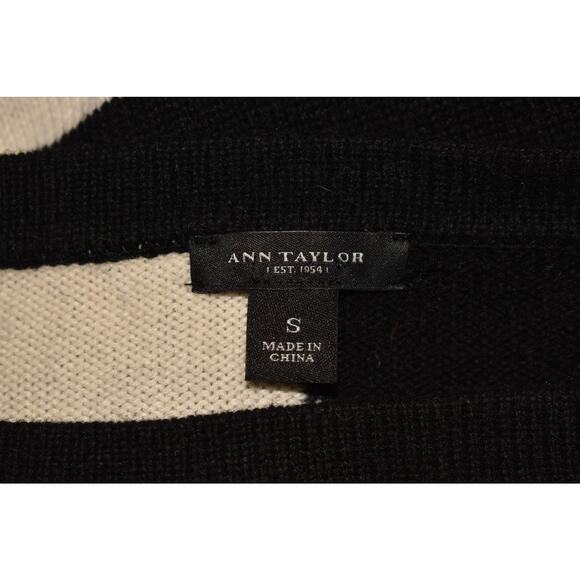 ANN TAYLOR $78 Black White Colorblock Merino Wool Sweater‎ 3/4 Sleeves Small - Picture 3 of 3